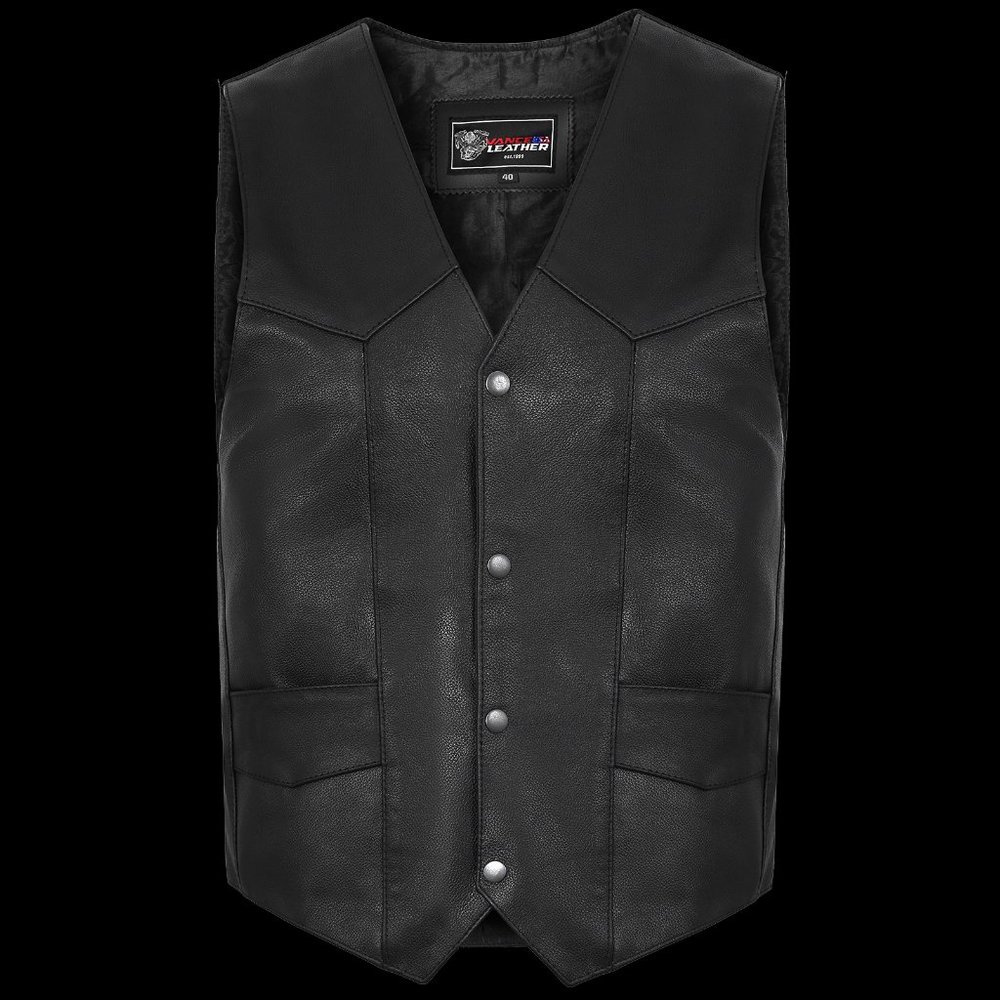 Men's Plain Side Leather Vest Conceal Carry Pockets Single Seam Back